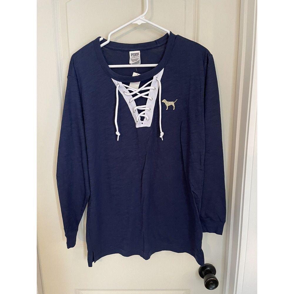 Victoria's Secret PINK Lace-up Long‎ Sleeve Studded Bling Shirt Size XS